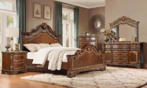 Cherry Brown Formal Traditional 4pc Bedroom Set King Bed Nightstand Dresser Set