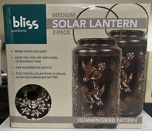 NEW Bliss Outdoors Medium Solar Lantern Pair Hummingbird Pattern