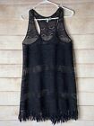New Directions Black Swimsuit Cover Up Tank Top Womens Size S with Tassel Bottom