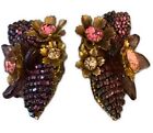 Miriam Haskell Very Rare Vintage Clip on Earrings Plum Crystal Beading, signed