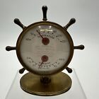 Vintage Brass Lowell Mutual 1957 Advertising Ship's Wheel Barometer Thermometer