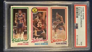 PSA 7 Magic Johnson 1980 Topps Rookie Card RC w/ John Long Ron Boone Lakers