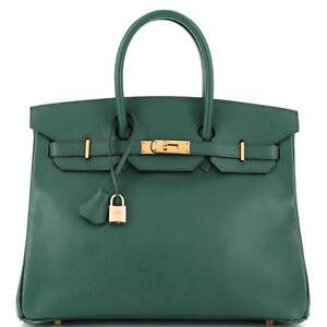 Hermes Birkin Handbag Vert Bengale Ardennes with Gold Hardware 35 Green