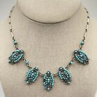Statement Necklace Silver tone Faux Turquoise Western Costume Jewelry 14-16
