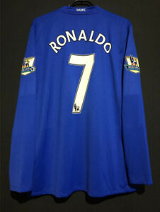 Ronaldo 7 Jersey Manchester United Blue long sleeve Soccer Jersey Men’s LARGE