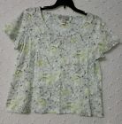 Womens Petite Blouse Sag Harbor PL White with Green and Brown Flowers Good Cond