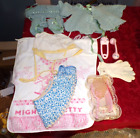 Vintage Baby crocheted clothes, bibs, toys, brush and bibs.   Lot of 10 Items.