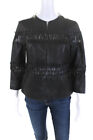 Lafayette 148 New York Womens Leather Woven Cutout Jacket Dark Brown Size 4