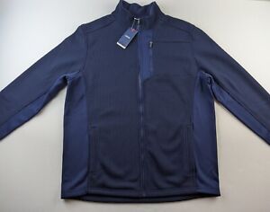 NEW Izod Performance Textured Knit Jacket Men L Blue Fleece Lined Full Zip