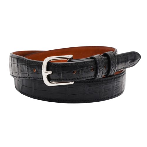 Genuine Handmade Black Alligator Leather Tapered Belt (Made in U.S.A)