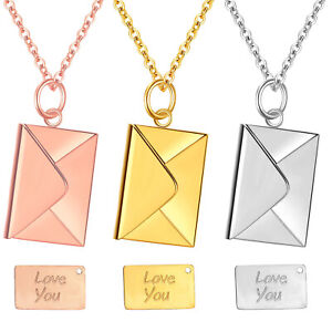 Love You Letter Envelope Pendant Stainless Steel Chain Necklace for Women 16-18