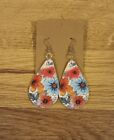 Womens Light Weight Faux Leather Dangle Earrings Floral Print