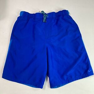 Nike Swim Trunks Mens Small Blue Shorts Mesh Lined Elastic Waist Swoosh Logo