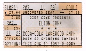 Elton John 8/11/92 Atlanta GA Lakewood Amphitheatre Rare Ticket Stub