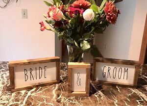 Rustic Bride and Groom Wooden Freestanding Signs