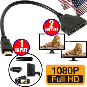 HDMI Port Male to Female 1 Input 2 Output Splitter Cable Adapter Converter 1080P