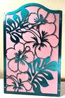 Vintage Metal Wall Art Floral Hibiscus Pink and Turquoise Indoor/Outdoor Bright