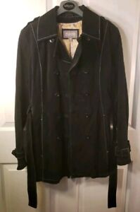 WILSONS LEATHER Black Suede Double Breasted Women's M Jacket Belted Trench Coat