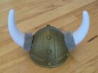 Plastic Viking Helmet with Horns & Fur - Halloween Costume Party Hat Gold White