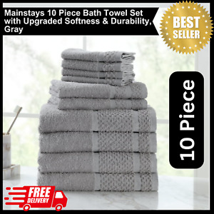Mainstays 10 Piece Bath Towel Set with Upgraded Softness & Durability, Gray