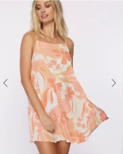 O'Neill Peach Floral Allis Sleeveless Dress Mini Babydoll Sundress Size Medium