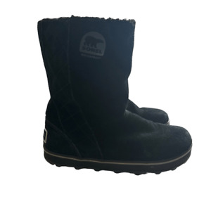 Sorel Glacy Suede Waterproof Black Snow Boots Women's SZ 9 Winter