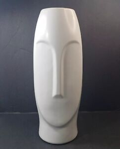 Vintage Modernist White Ceramic Pottery Figural Face Head Vase 14