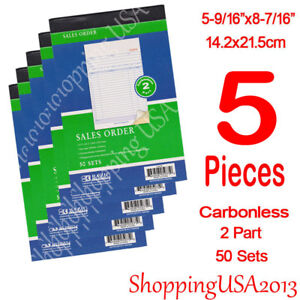 5Pcs Sales Order Books Receipt 2 Part Carbonless Form Invoice 50 Set Green