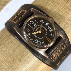 Fossil Ladies Brown Leather Cuff Band Quartz Watch  JR9654