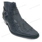 Brand New Men's Cowboy Boots Western Leather Lined Ankle Harness Strap Zipper