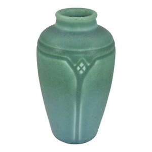 Rookwood 1910 Vintage Arts And Crafts Pottery Blue Green Carved Vellum Vase 943F