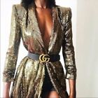 Zara Gold Metallic Sequin Blazer Tuxedo Mini Dress XS Holiday Party Evening Gown