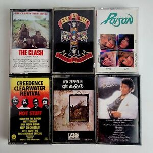 Lot of 6 Classic Rock Cassette Tapes GnR, CCR, Led, M.J., Poison, Clash, AUCTION