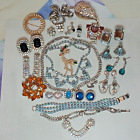 Large 22 pc. Lot of Vintage MOD Rhinestone & Crystal Jewelry Ear, Bracelets Etc.