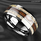8mm Silver Tungsten Ring With Deer Antler Koa Wood Men Wedding Band ATOP Jewelry
