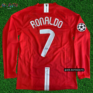 Ronaldo #7 Manchester United 2008 UCL Long Sleeve Home Red Retro Jersey Size XL