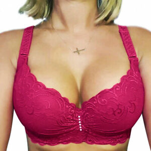 Womens Push Up Bra Super Boost Lace Support Plunge Underwired Bras C D DD Cup