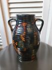 Vintage Fulper (?) Style Pottery 2 Handle Brown Vase Jar Mottled Colonial