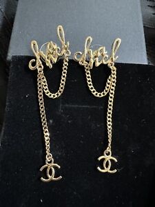 Chanel Gold Color Logo Letters Stud Elegant Earrings