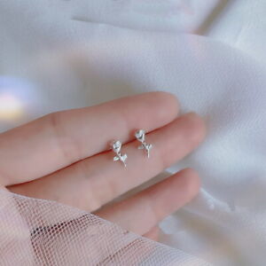925 Silver Cubic Zirconia Small Ear Stud Earrings Women Wedding Charm Jewelry