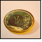 MFA - Museum of Fine Arts Scrimshaw Cat Gold Tone Brooch Pin