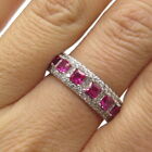 925 Sterling Silver Lab-Created Pink Sapphire & C Z Band Ring Size 9.25