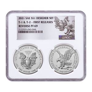 2-Coin Set - 2021 Reverse Proof American Silver Eagle Type 1 & Type 2 Designe...