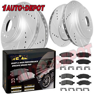 Front Rear Drilled Brake Rotors Pads for Chevy Traverse GMC Acadia Buick Enclave