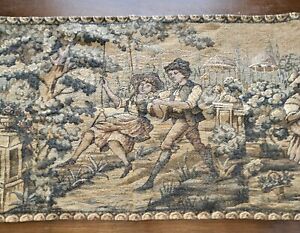 VTG Woven Tapestry Table Runner Children Playing 17 x 52