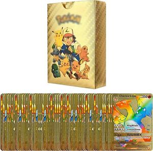 New Foil GOLD PACK 55 CARDS TCG GX Vmax GX Card Charizard Rare Pokemon Card 2024