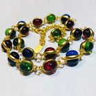 Rainbow Glass Vintage Style Long Necklace Bezel Jelly Glass Cabochons