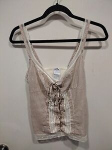 Intimissimi Tan Stripe Lace-Up Corset Tank Top Sz L-Y2K Casual Layering Coquette