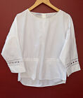 Akris Punto Top 6 Off White Shirt Cinched Waist Blouse Embroidered Sleeve