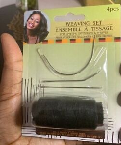 Weaving Needles & Black Durable Thread for Hair Extensions Braids Weaves Styles